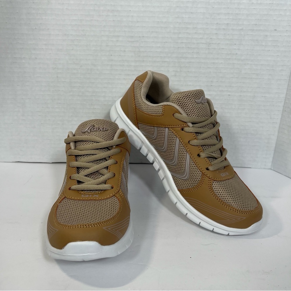 QIXP Womens Size 5 Tan Mesh Lightweight Walking Running Sneakers Athletic Shoes